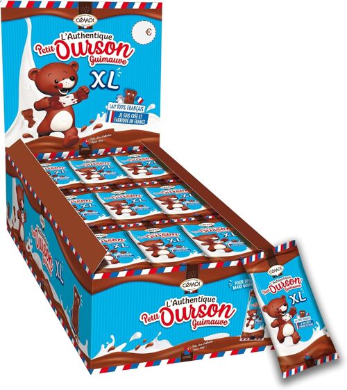 Présentoir l’Authentique Petit Ourson Guimauve, Chocolat au Lait, Taille XL – Fabriqué en France, 27 Pièces