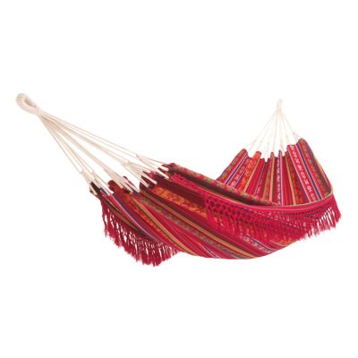Hammock La Otavaleña Fringe Red, thick cloth, pure cotton, handmade in Ecuador