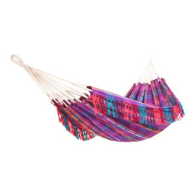 Hammock La Otavaleña Fringe Violet, thick cloth, pure cotton, handmade in Ecuador