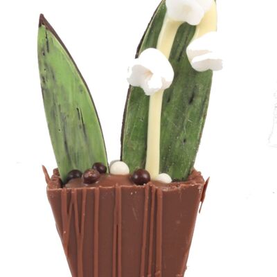 Pot of lily of the valley in milk chocolate