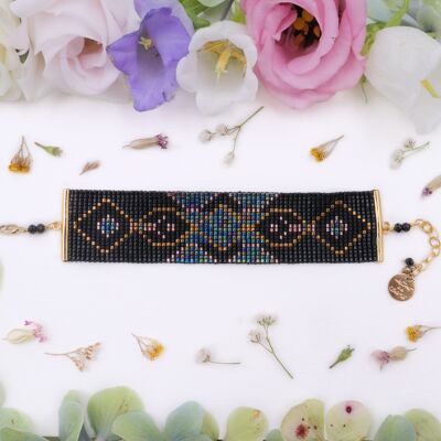 Bracelet  - Manchette tissage de perles Miyuki : Ondulation noire