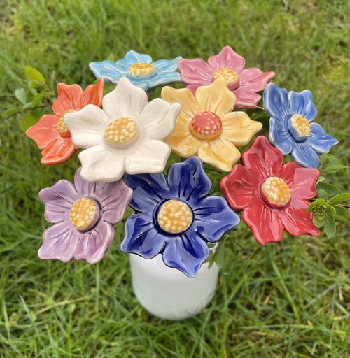 Ceramic Starflower, Plant stake, ceramic flower on stem