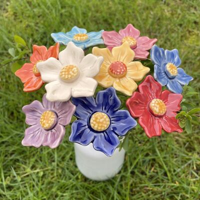 Ceramic Starflower, Plant stake, ceramic flower on stem