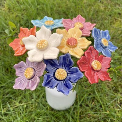 Starflower in ceramica, paletto per piante, fiore in ceramica su stelo