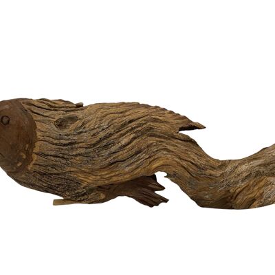 Poisson sculpté à la main en bois flotté - (1307)