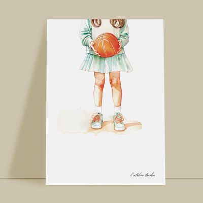 Wanddekoration für das Kinderzimmer mit Basketball-Mädchen – Motiv „Leidenschaft“.