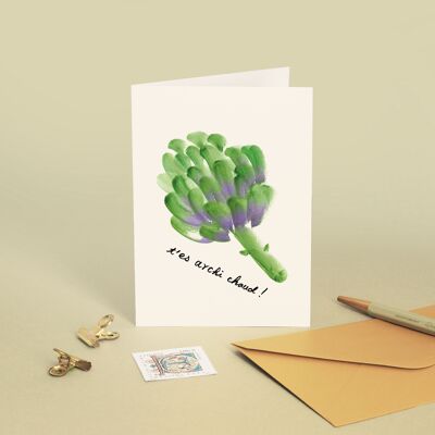 Card "You're really hot" Vegetable - Humor / Father's Day / Watercolor painting illustration - Message in French - Greeting card