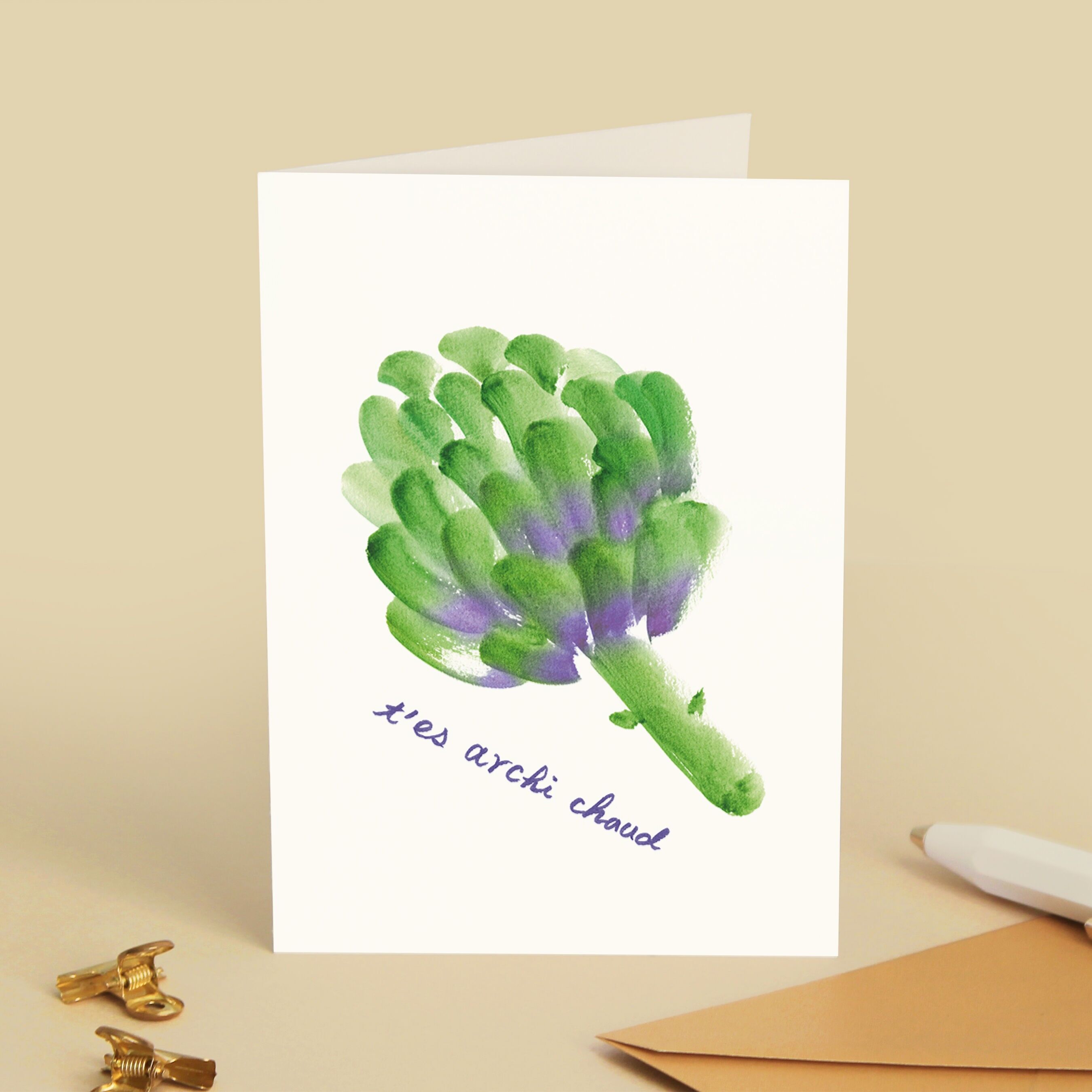 Tarjeta de felicitación vegetal "Qué bueno eres" - Día del Padre, humor, juego de palabras, regalo para hombres, ilustración en acuarela - Mensaje en francés