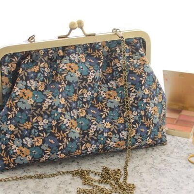 Borsa retrò Emma con fiori blu anatra