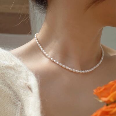 Elegante collar delgado con cuentas de perlas - Calidad AAAA