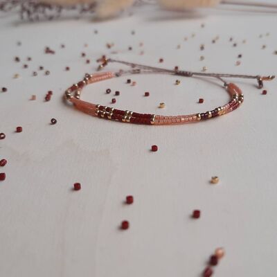 Bracelet été coloré multi rangs avec perles miyyki roses, brun, brun-rouge et doré ajustable
