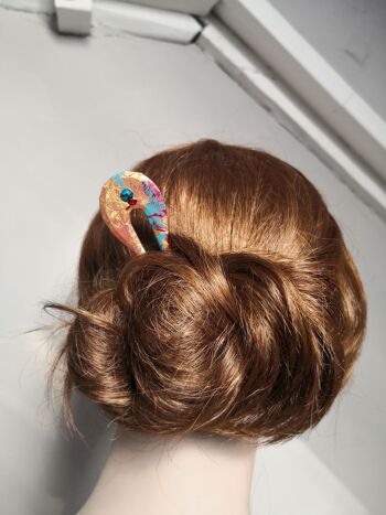 Lot de 4 pics à cheveux en métal orné de papier japonais et cristal, pic à chignon, accessoire de coiffure 2