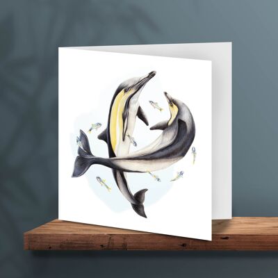 Delfines, Tarjeta de Felicitación, 13 x 13 cm, Tarjetas de Animales