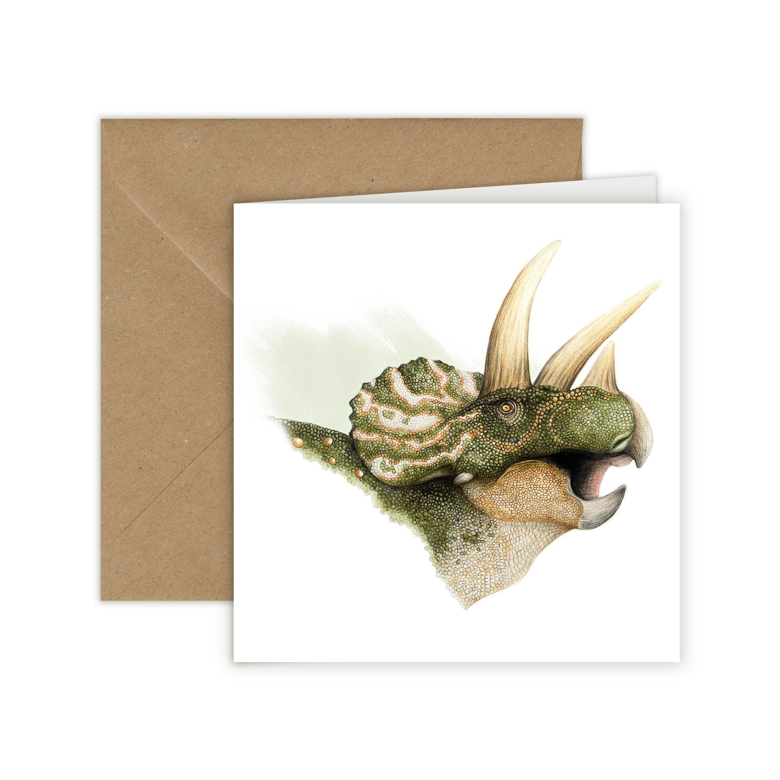 Dinosauro, biglietto d'auguri, 13 x 13 cm, biglietti di animali, triceratopo, trike