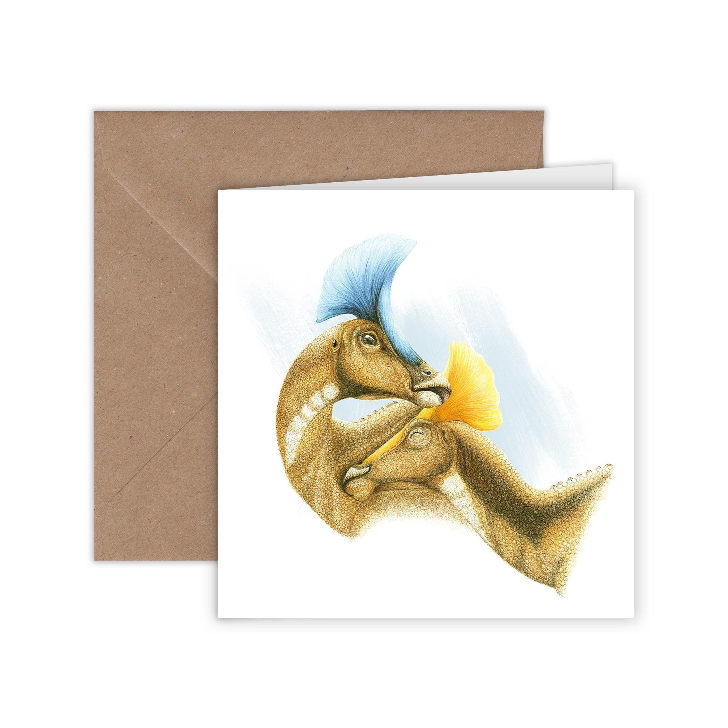 Dinosauro, biglietto d'auguri, 13 x 13 cm, biglietti con animali, Olorotitan