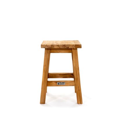 Vintage square stool - old teak - 30x30x H 45 cm - sidetable