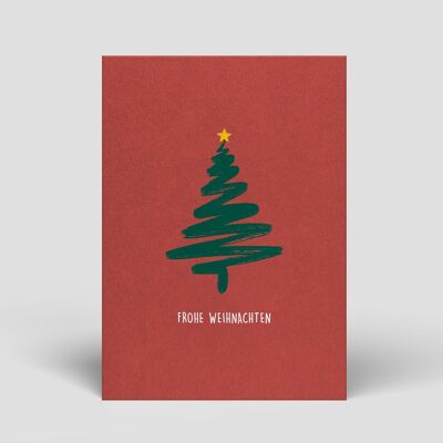 Postal - Navidad - Árbol de Navidad sobre fondo rojo - No. 63