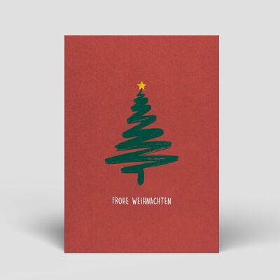 Postkarte - Weihnachten - Tannenbaum auf rotem Hintergrund - Nr. 63