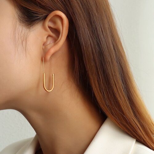 Minimal design paper clip slim line hoop earrings - gold n silver