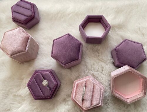 Vintage inspired Hexagon velvet wedding ring box-pinky colors