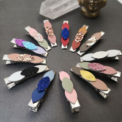 Set of 8 leather or imitation leather hair clips