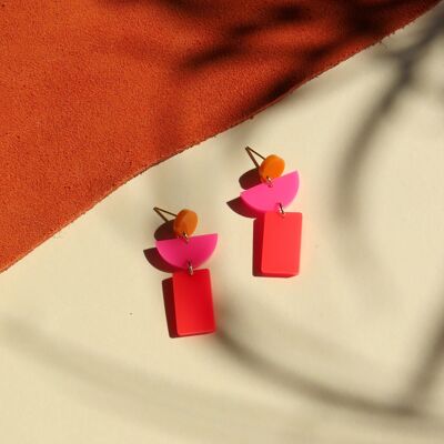Lille earrings with stainless steel studs in orange pink fire red