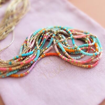 Minimalist bohemian necklace with fine chain and Miyuki glass beads