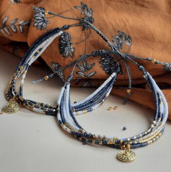 Bracelet été multirangs avec perles miyuki gris blanc doré ajustable 5