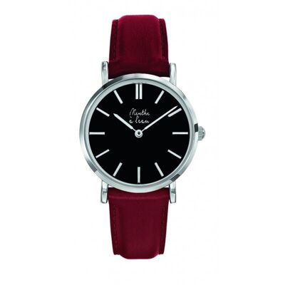 La Véritable Femme burgundy leather bracelet with black chrome background