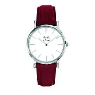 La Véritable Femme burgundy leather bracelet with white chrome background