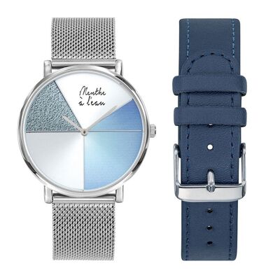 L'Indécise box design blue chrome mesh + blue leather style