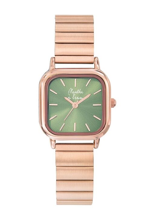 La Perpétuelle Femme Fond Vert Bracelet Acier Rose dorée