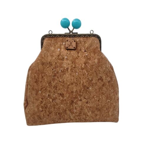 "Greek Sparkle" Handmade Cork Clutch with Turquoise Clasp