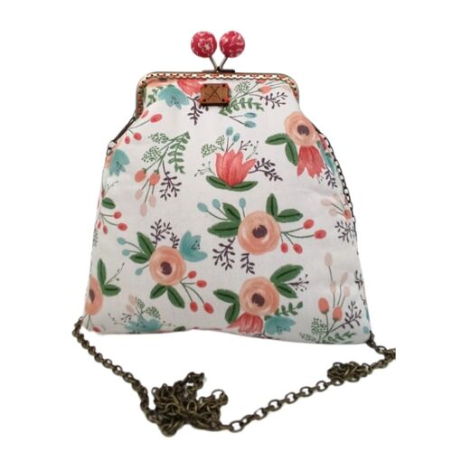 "Spring Sonata" Floral Handbag with Coral Clasp and Chain