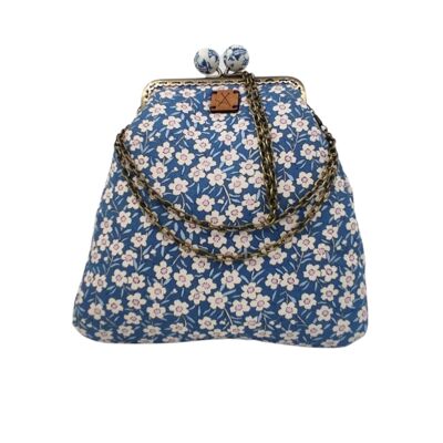 „Nautical Blooms“ Handtasche mit Blumenmuster, Kobaltblauer Schließe und Kette