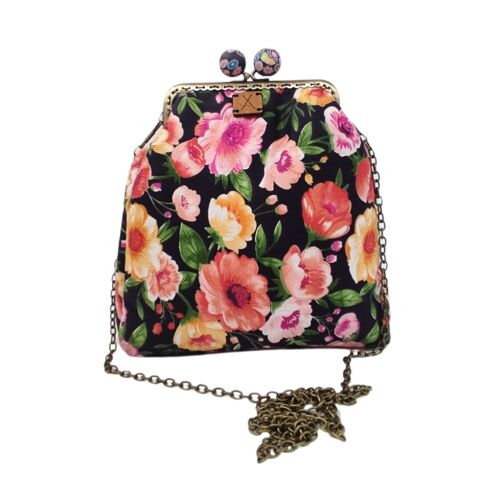 "Midnight Garden" Floral Handbag with Midnight Clasp and Chain