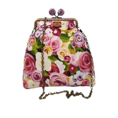 "Petals and Charms" Floral Handbag with Vintage Chain
