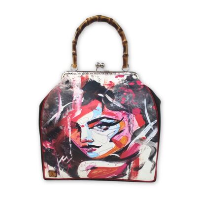 "Vivid Expression" Artistic Handbag with Bamboo Handle