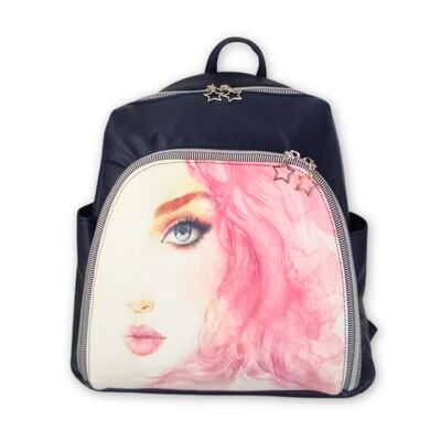 "Enigmatic Elegance" Artistic Backpack with Silver Star Accents