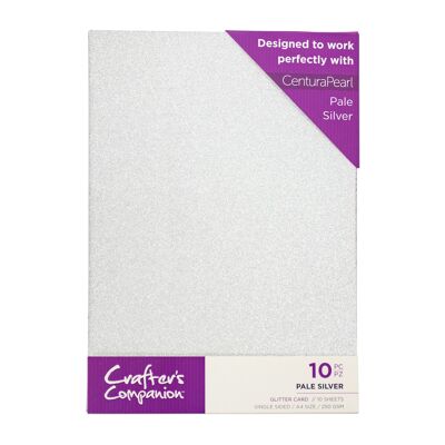 Paquete de 10 hojas de tarjetas con purpurina Crafter's Companion - Plata pálida