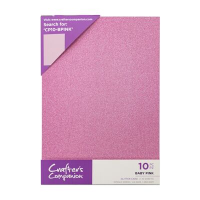 Paquete de 10 hojas de tarjetas con purpurina de Crafter's Companion - Rosa bebé