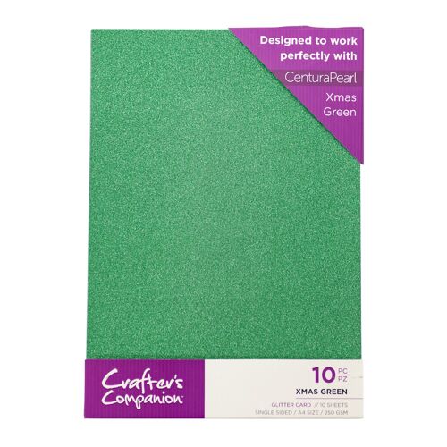 Crafter's Companion Glitter Card 10 Sheet Pack - Xmas Green