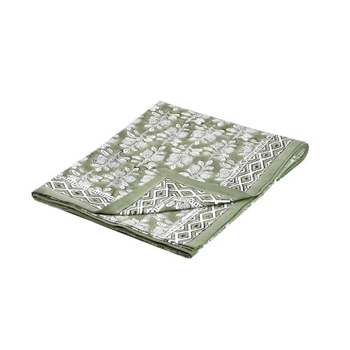 Plaid Alhambra olive, coton imprimé blockprint