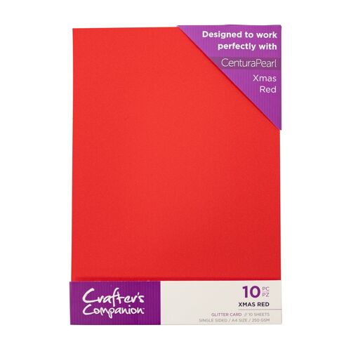 Crafter's Companion Glitter Card 10 Sheet Pack - Xmas Red