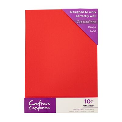 Paquete de 10 hojas de tarjetas con purpurina Crafter's Companion - Rojo Navidad