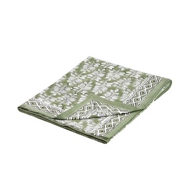 Manta Alhambra XL oliva, algodón blockprint