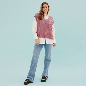 Gilet tricoté torsadé Sara à col en V - Multicolore 6