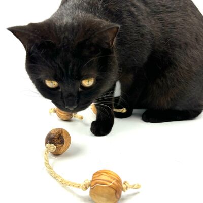 Olive wood play balls with sisal for small dogs or cats