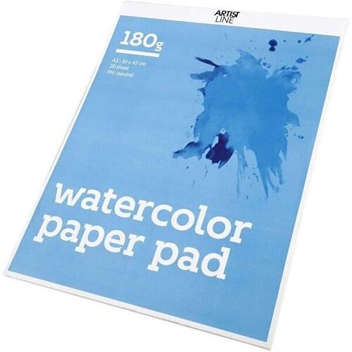 Bloc de papier aquarelle - Blanc - Format au choix - 180 g/m² - 20 feuilles