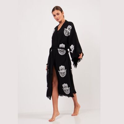 Albornoz tipo kimono largo Hamsa-Negro